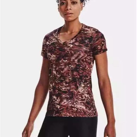 Under Armour Women Velocity Obscura Short Sleeve T Shirt SZ M Loose Fit V-Neck - Picture 1 of 13